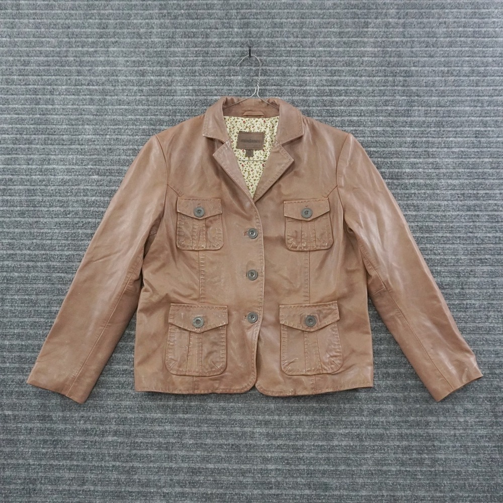 Sundance Soft Leather Jacket Womens PL Brown Floral Lined Four Pocket Button